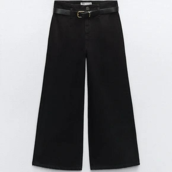 ZARA Z1975 BELTED HIGH RISE CROPPED WIDE LEG JEANS - Picture 1 of 3